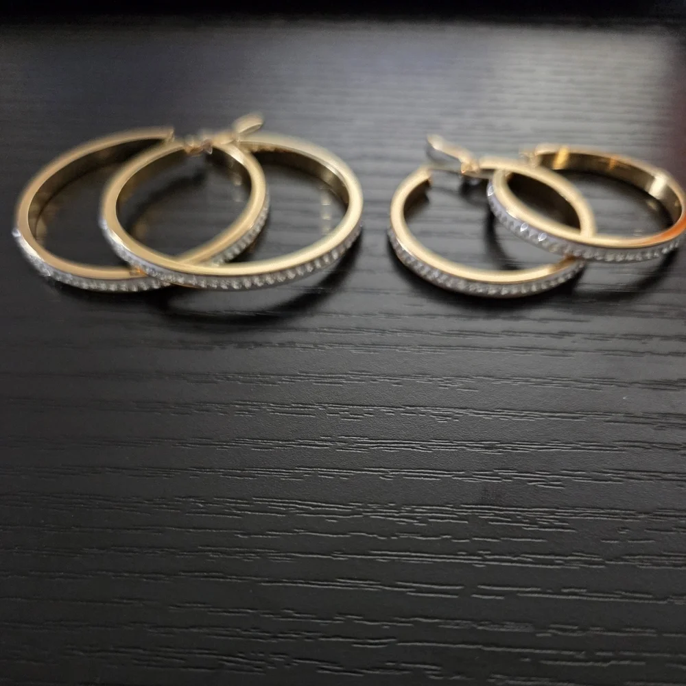 18K Gold Plated Women's Stainless Steel & Gemstones Hoop Earrings